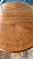 Solid Oak Pedestal Base Oak Table w/ Extra Leave
