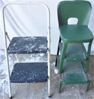 Vintage green metal step stool/chair with