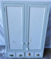 White wooden 2 door, 4 small under drawers