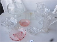 Misc. glassware items including covered cake