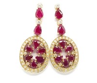 14ct yellow gold, ruby and diamond earrings