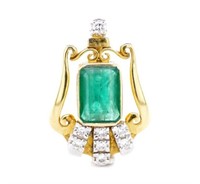 18ct yellow gold Emerald and diamond pendant.