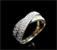Pave diamond and 9ct yellow gold ring
