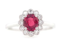 Ruby and diamond set 18ct white gold cluster ring
