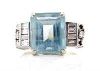 Aquamarine, diamond and 14ct two tone gold ring