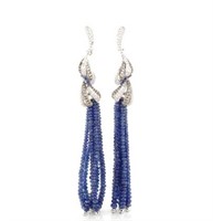 A pair of sapphire and diamond drop earrings