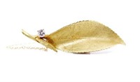 Diamond and yellow gold leaf brooch