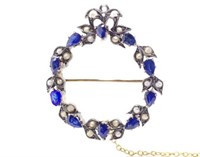 Victorian sapphire & seed pearl brooch / pendant