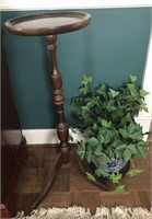 Wooden Plant Stand & Ceramic Vase