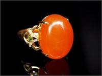 Orange jade, diamond and 18ct yellow gold ring