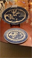 2 BLUE WILLOW SERVING PLATTERS