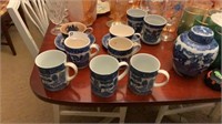 LOT OF 7 BLUE WILLOW CUPS AND