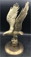 Vintage Solid Brass American Bald Eagle on World
