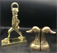 Brass Striding Man Doorstop & Duck Bookends