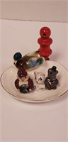 Bone china duck in dish w/ little character's