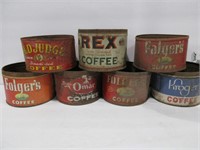 7 Old Vintage Coffee Cans