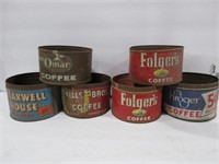 6 Old Vintage Coffee Cans