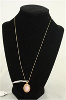 10K YELLOW GOLD NECKLACE WITH PINK STONE PENDANT 4