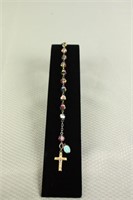 STERLING SILVER ROSARY BRACELET  8.2G TOTAL WEIGHT