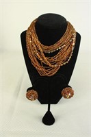 JEWELRY SET BEADED NECKLACE AND CLIPPED EARRINGS