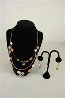JEWELRY SET WITH PINK STONES (NECKLACE AND PIERCED