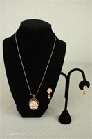 ROSE JEWELRY SET WITH NECKLACE AND PIERCED EARRING