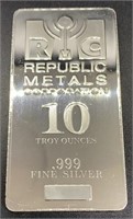 10 Troy Ounce Bar  of .999 Fine Silver