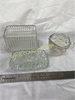 Glass Butter Dish, Covered Dish & Creamer