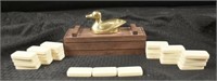 Vtg Wooden Cardinal Duck Box w/ 27 Dominoes