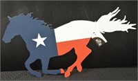 Metal Cutout Texas Flag Running Mustang