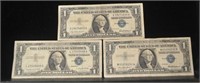 Three 1957 Blue Seal $1 Silver Certificates