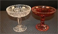 Crystal & Cranberry Colored Pedestal Bowls