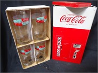 Vintage Coca Cola Tin with 4 Glasses