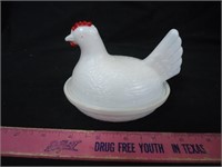 White Glass Vintage Chicken Dish