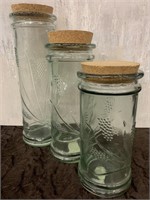 3 Glass Canisters with Cork Lids