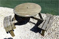 Solid Wood Picnic Table With Benches 36" Diam