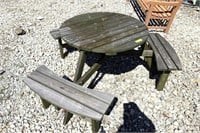 Solid Wood Picnic Table With Benches 36" Diam