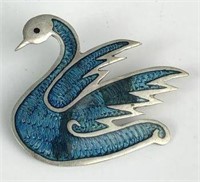 Sterling Silver Enameled Swanl Pin