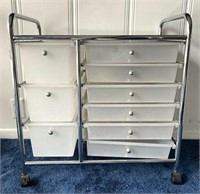 9-Drawer Metal and Plastic Storage Unit on Wheels