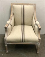 Rustic Burlap Upholstered Bergère Style Armchair