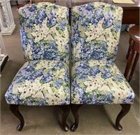 Floral Upholstered Chairs with Queen Anne Legs
