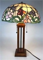 Mission Style Lamp with Stained Glass Shade