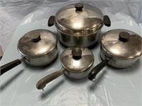 SET OF 4 STAINLESS / COPPER REVEREWARE PANS
