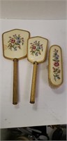 Vintage petit point brushes and mirror