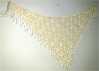 Vintage Crocheted Shawl, 66" X 38” W/Fringe