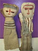 2 Handmade Antique Chancay Folk Art Burial Dolls