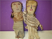 2 Handmade Antique Chancay Folk Art Burial Dolls