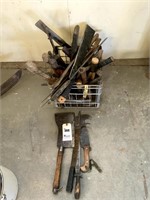 Milk Crate with Machete, Hammers, Meat Cleaver,