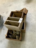 7 Wood Ammo Boxes, 1 with Glass Jars