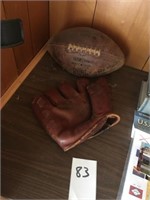 Vintage Leather Baseball Glove & Football